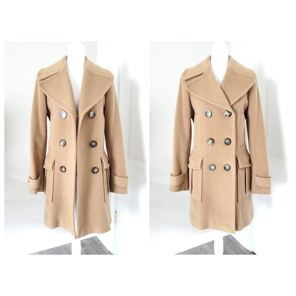 Burberry Camel Tan Wool Double-Breasted Trench Coat